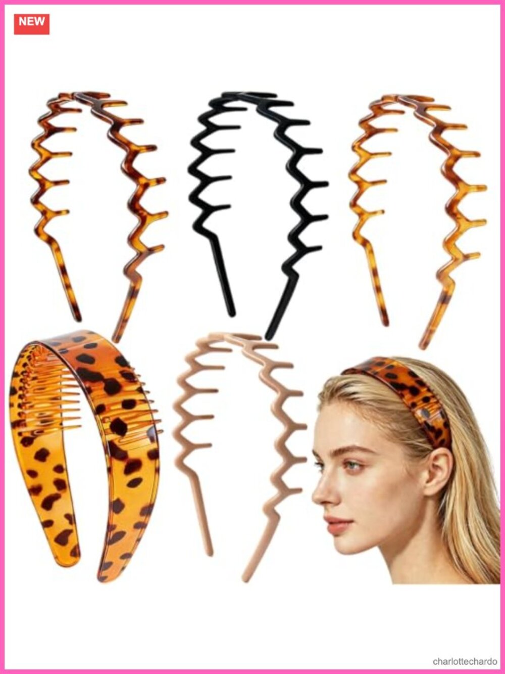 5PCS Zig Zag Headbands with Teeth Wide Non-Slip for Curly Thick Hair